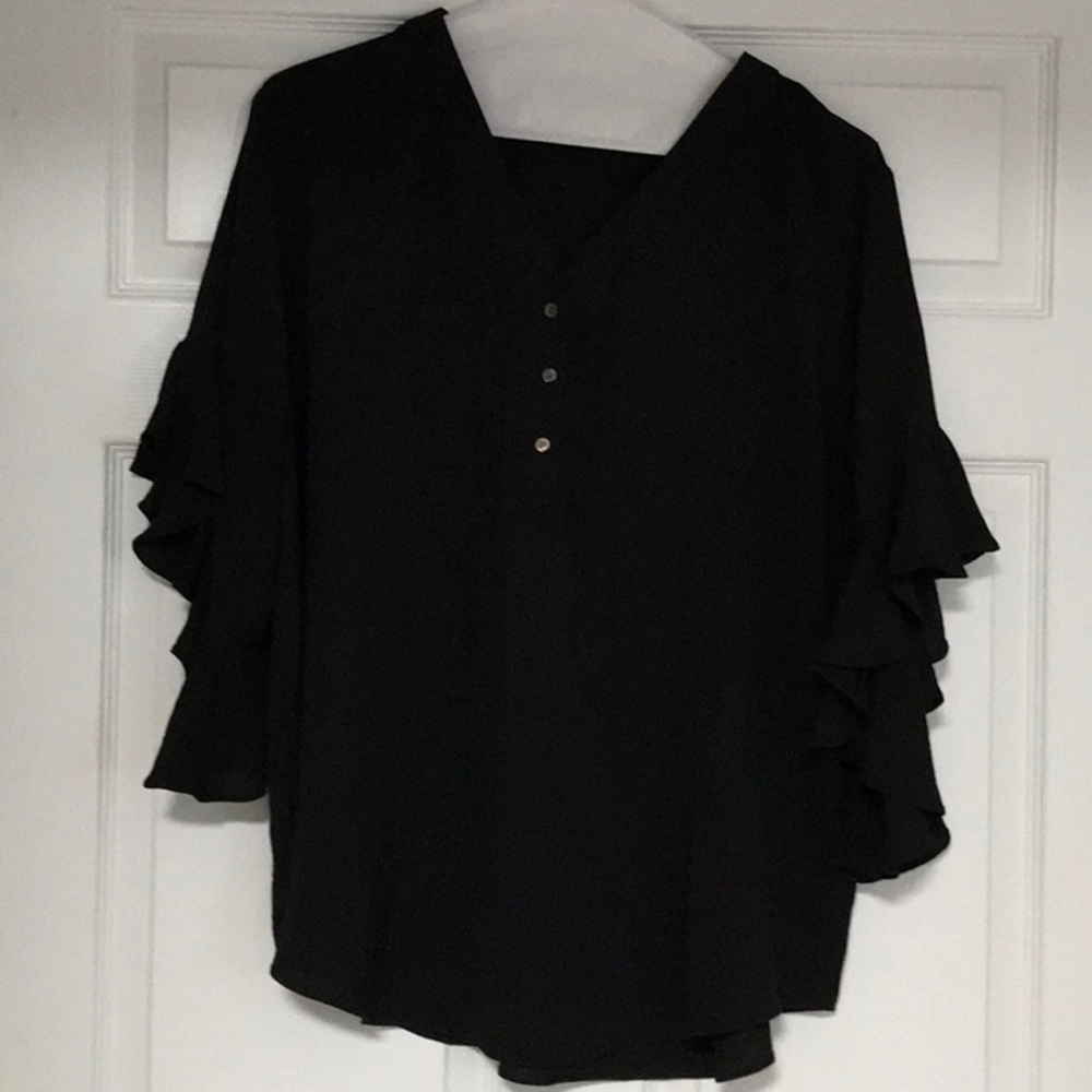 Vince Camuto Black Ruffle Sleeve Blouse 29” long